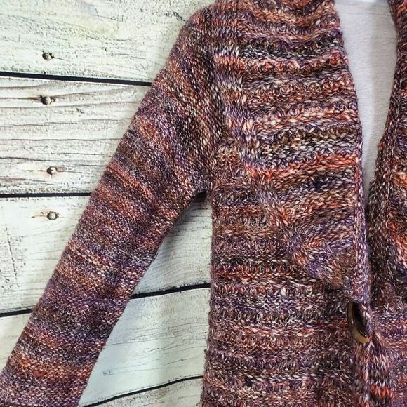 Knox Rose Women’s Long Cardigan Sweater L Toggle Front Multicolor Knit Wool Blen - Picture 4 of 8